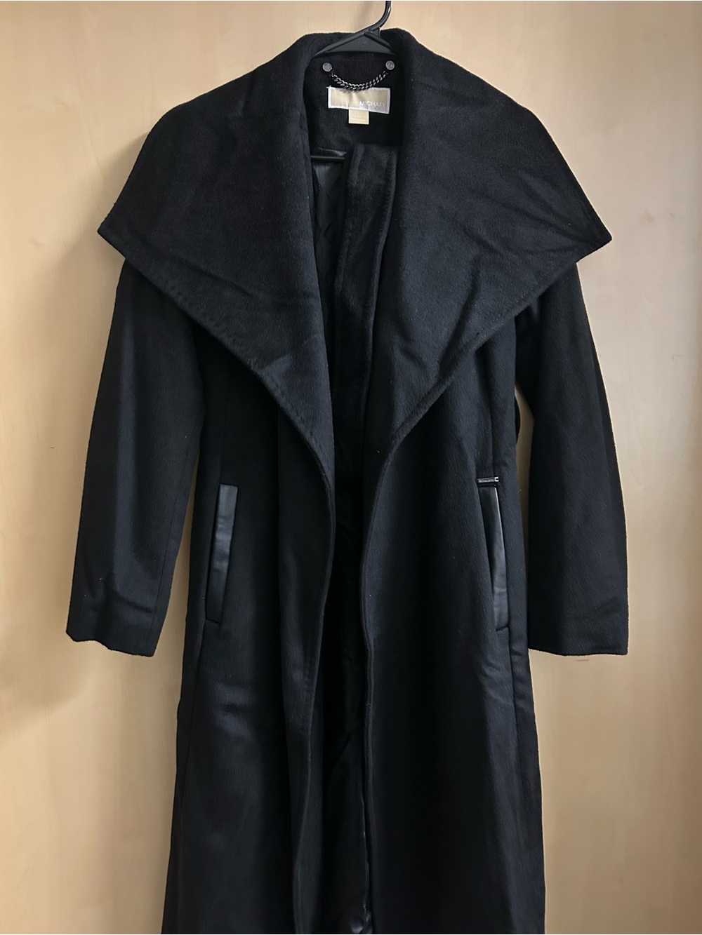 Michael Kors Black Long Trench Coat with Shawl Collar